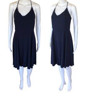 Fit and Flare Smocked Back Tank V Neck Above the Knee Navy Blue Gap Mini Dress